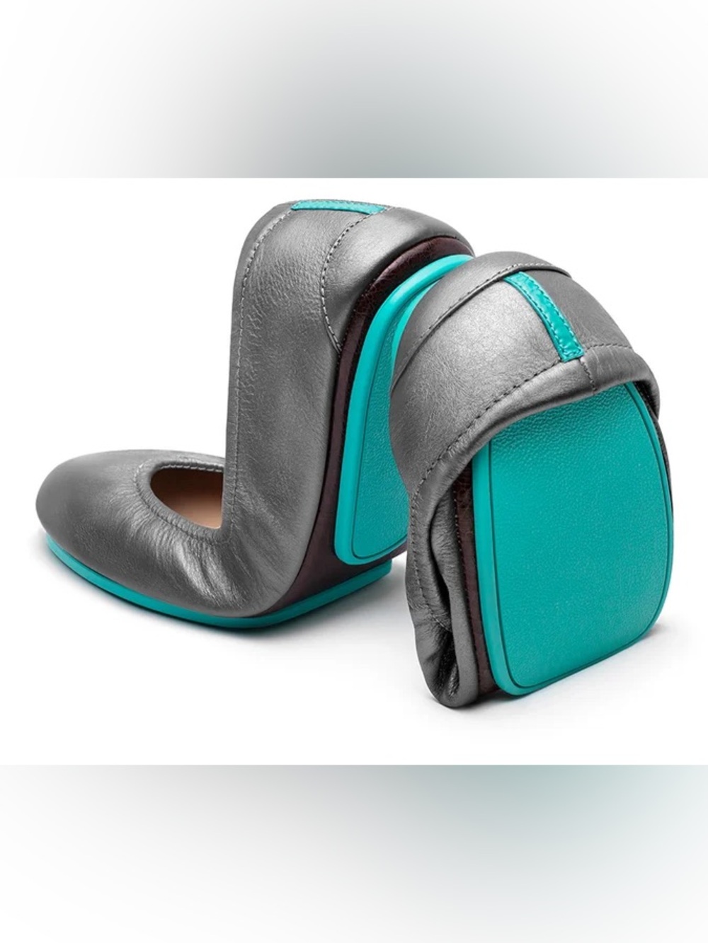 Tieks Gavriele Metallic Pewter Silver Foldable Ballet Flats Size 10